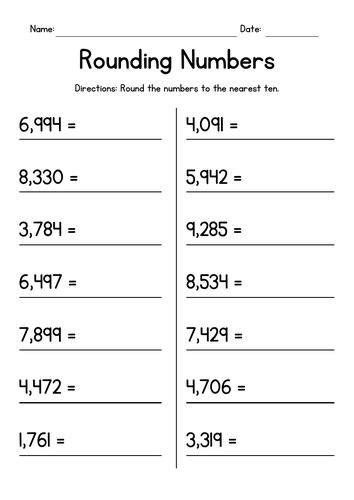 Round to the Nearest Ten Worksheet