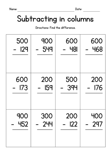 Vertical Subtraction from Whole Hundreds | Teaching Resources