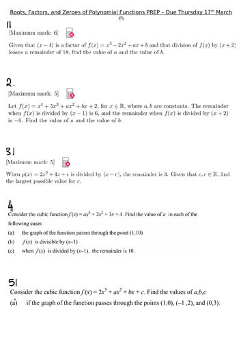 IB HL A&A - 2.12 - Polynomial Functions