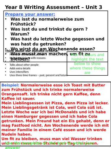 writing/speaking prep end of unit Stimmt 2 Kapitel 3