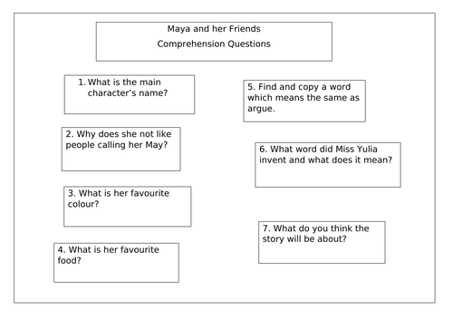 Maya and Her Friends Reading Comprehension Questions