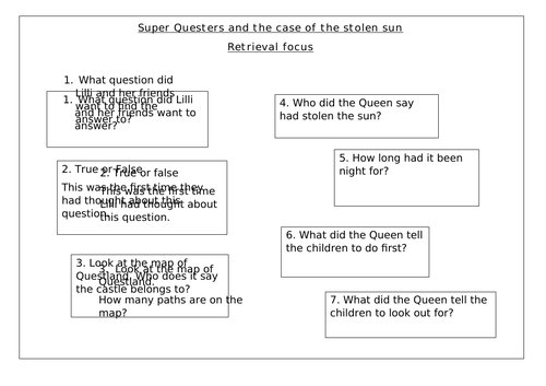 Super Questers and the case of the Stolen Sun retrieval based question mat and suggested answers