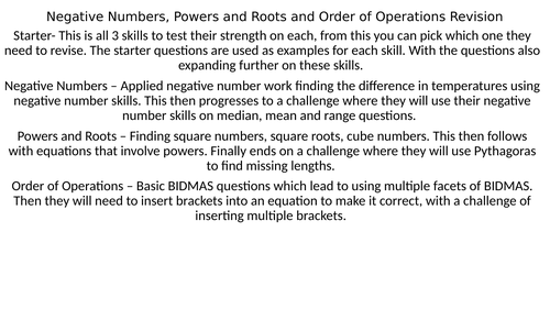 Negative Numbers, Powers and Roots, BIDMAS