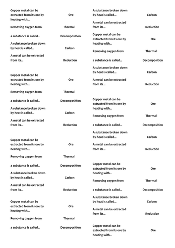 Copper/metal ore matching terms