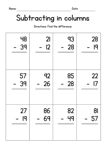 Subtracting 2-Digit Numbers (with borrowing)