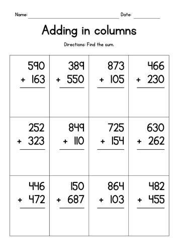 Adding Two 3-Digit Numbers in Columns (no regrouping)