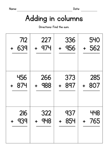 Adding Two 3-Digit Numbers in Columns (with regrouping)