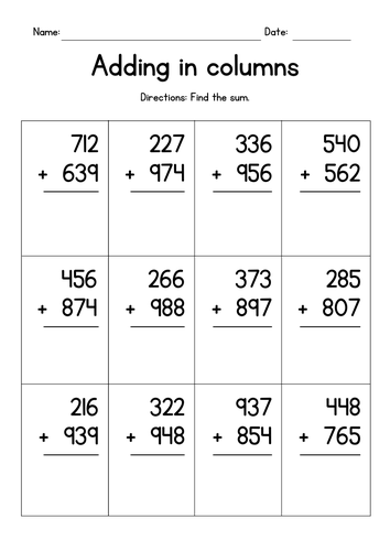 Adding Two 3-Digit Numbers in Columns (with regrouping) | Teaching ...