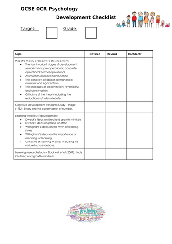 Developmental Psychology checklist (OCR GCSE Psychology)