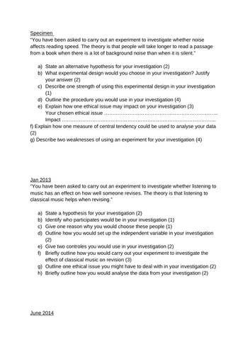 gcse psychology past papers research methods