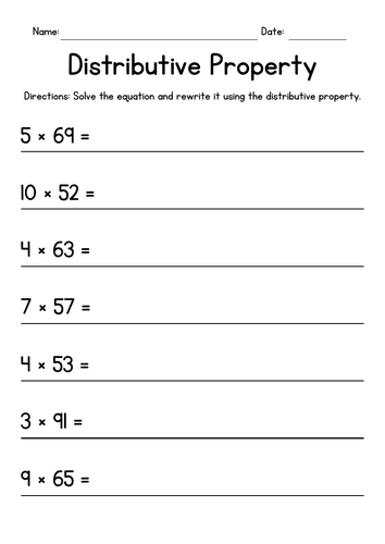 Distributive Property Multiplication Worksheets