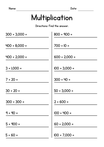 multiplying whole tens hundreds and thousands teaching resources