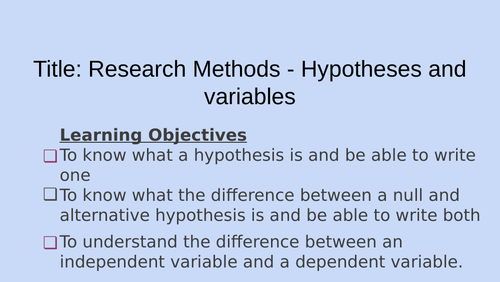 Aims & Hypothesis lesson (OCR GCSE Psychology)