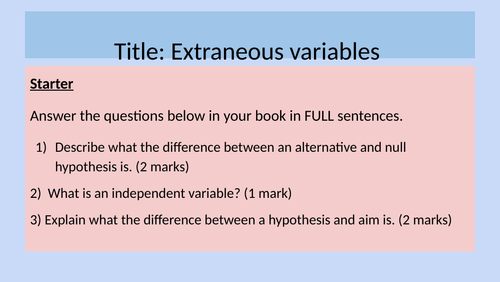 Extraneous Variables lesson (OCR GCSE Psychology)