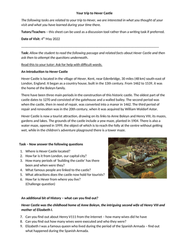 Hever Castle Activity Sheet