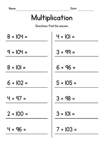 multiplication worksheets grade 4 with answers