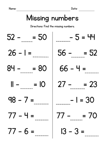 subtracting from 2 digit numbers worksheets teaching resources