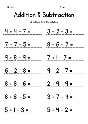 add and subtract 3 numbers worksheets teaching resources