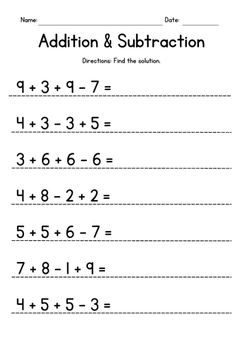 Add and Subtract 4 Single-Digit Numbers | Teaching Resources