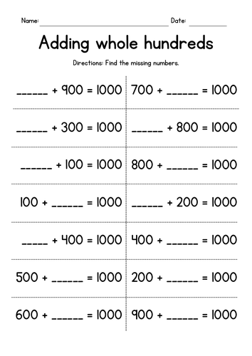 Adding Whole Hundreds to Complete a Thousand | Teaching Resources