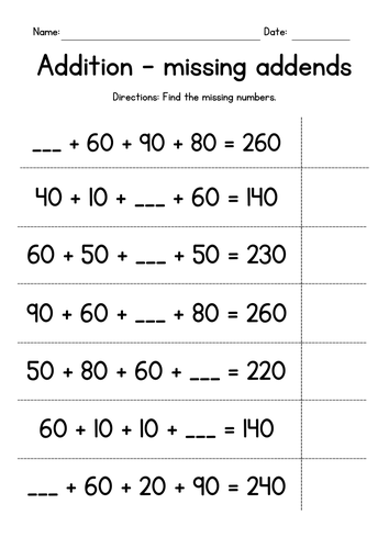 adding four whole tens missing numbers teaching resources