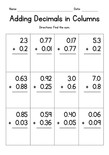 adding-decimals-in-columns-worksheets-teaching-resources