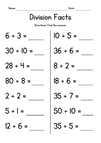 division facts worksheets teaching resources