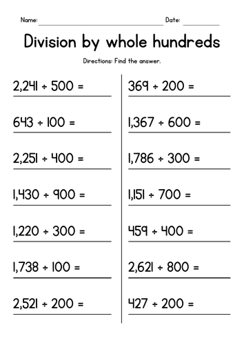 division by whole hundreds with remainder teaching resources
