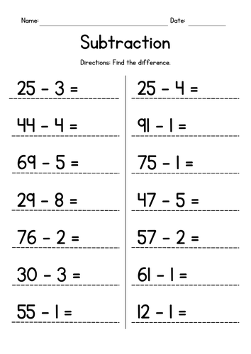 Subtracting from 2 digit numbers no regrouping teaching resources