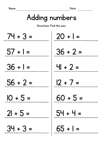 Adding 2-Digit and 1-Digit Numbers (no regrouping) | Teaching Resources