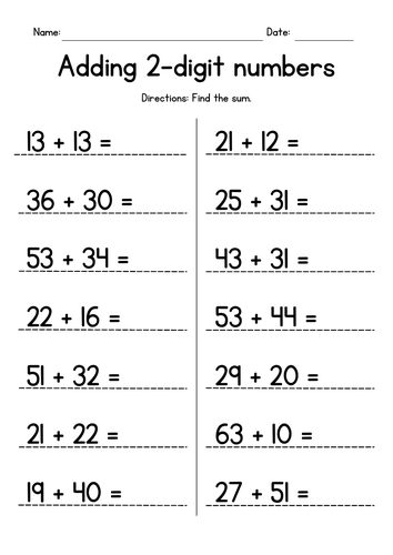 Adding Two 2 Digit Numbers no Regrouping Teaching Resources