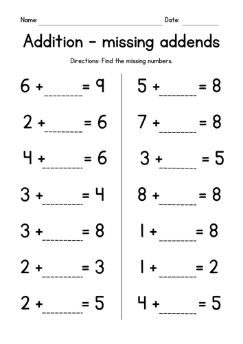 addition-with-missing-addends-sums-up-to-10-teaching-resources