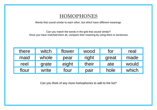 Homophones Activity