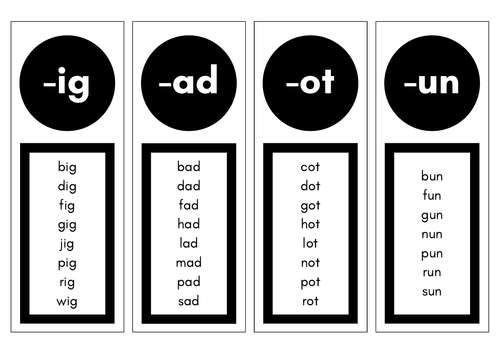 Word Family Reading - 12 Printable Flashcards - Vocabulary Practice
