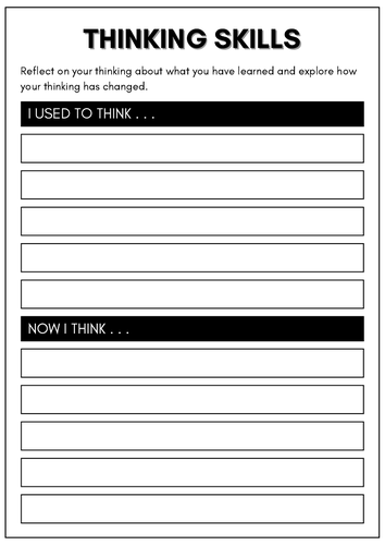 Thinking Skills Activity - Printable Reflection Worksheet