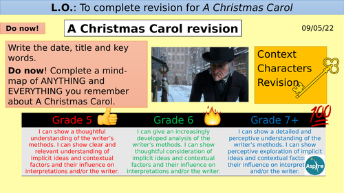 A Christmas Carol - revision tasks and knowledge organiser to fill in