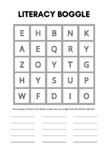 Literacy Boggle Activity - Printable Worksheets