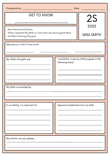 Student Profile Communication Form - Printable Template
