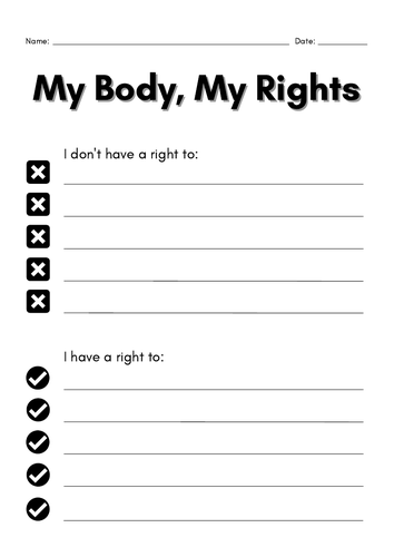 My Body, My Rights - Child Safety Worksheet - Printable Template