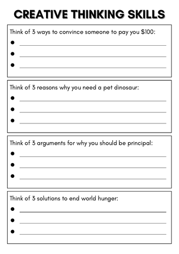 creative thinking skills worksheets