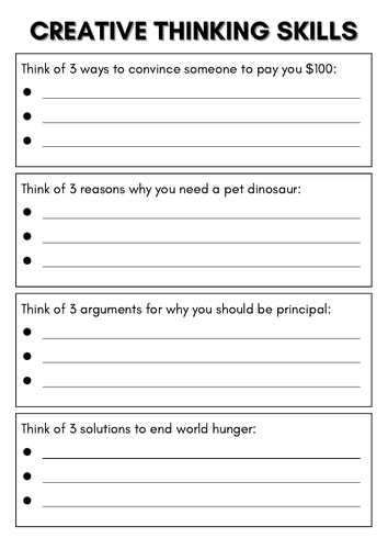 Creative Thinking Skills - Printable Worksheet