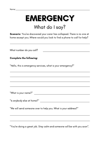 Emergency Call Script Worksheet - Printable Template - No Prep