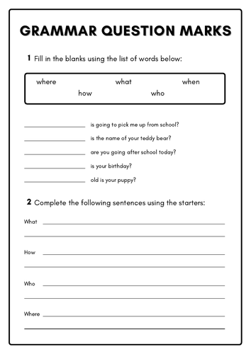 Grammar Question Marks - Printable Worksheets