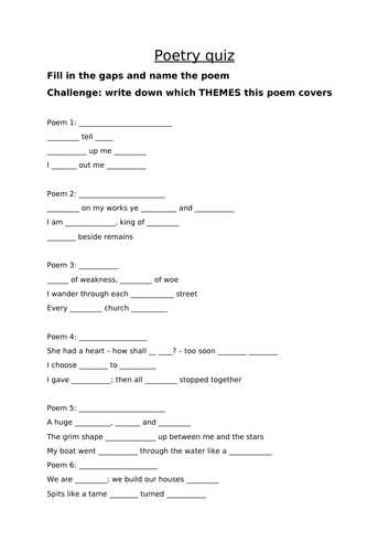 Power & Conflict 3 quote quiz -each poem