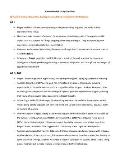 Edexcel GCSE (9-1) Psychology - Summary of Unit 1
