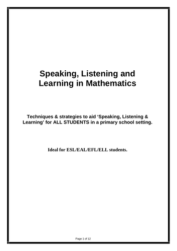 Speaking, Listening and Learning in Mathematics