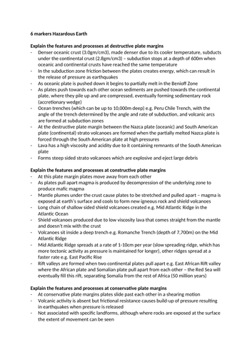 OCR Geography A Level Hazardous Earth Revision Pack