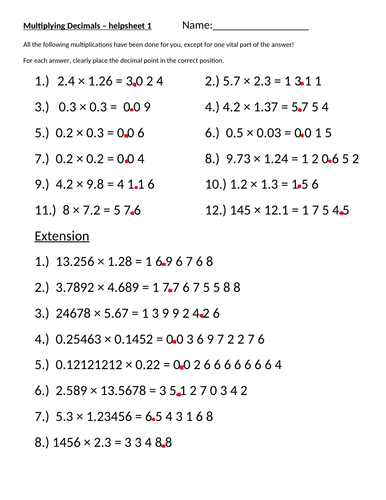 Long multiplication (whole numbers and decimals) - mixed ability