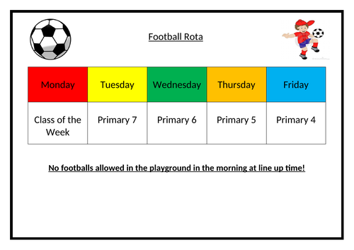 Football Rota Timetable