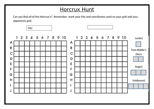Horcrux Hunt Battleship game